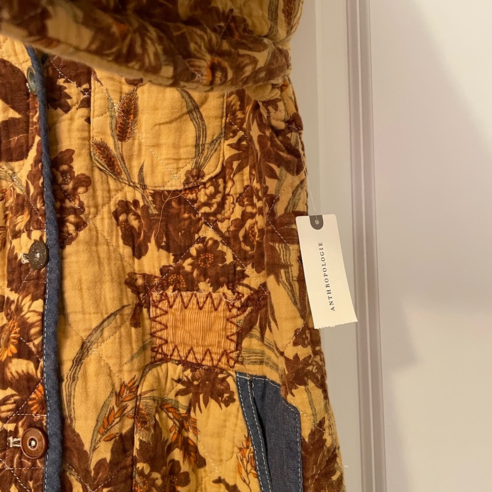 NWT Anthropologie Abigail Mustard and Denim Quilted Shirt Jacket - Picture 8 of 12